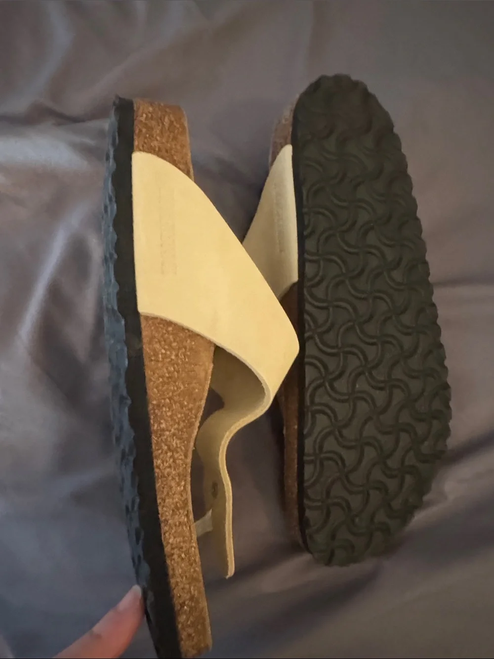 Birkenstock Cream Toe-Post Sandals with Iridescent Buckles size 41